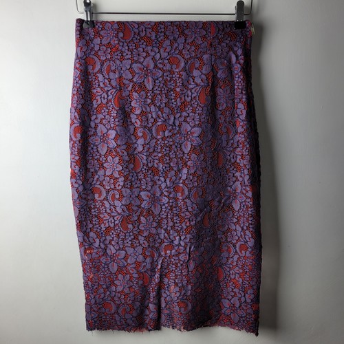 Zara Woman Size S Purple Red Floral Lace Pencil Skirt Smart Formal Occasion - Picture 9 of 9