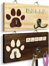 Dog Leash Holder Wall Mount, Pet Harness Hanger with Scrabble Letters
