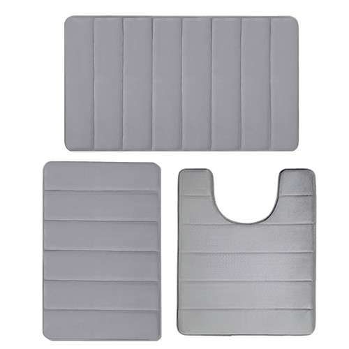 3PC Bathroom Set Rug Contour Mat Toilet Lid Cover Plain Solid Color Bathmats - Picture 2 of 16
