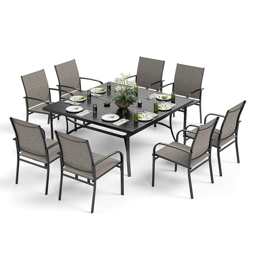 9 Pieces Patio Furniture Set Outdoor Dining Set with 8 Chairs 60" Square Table - Picture 2 of 9