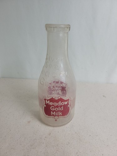 Meadow Gold Dairy Silver Seal Milk Bottle Pyroglaze embossed - Picture 4 of 15