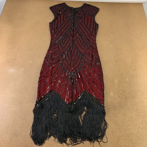 Women's Small Black Red Sequin Fringe Flapper Dress & Accessory Set 9 Pieces NWT - Bild 10 von 12