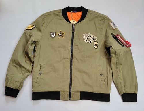 RON TOMSON RNT23 JEANS GREEN FLIGHT BOMBER MILITARY JACKET w ARMY PATCHES - Bild 5 von 8