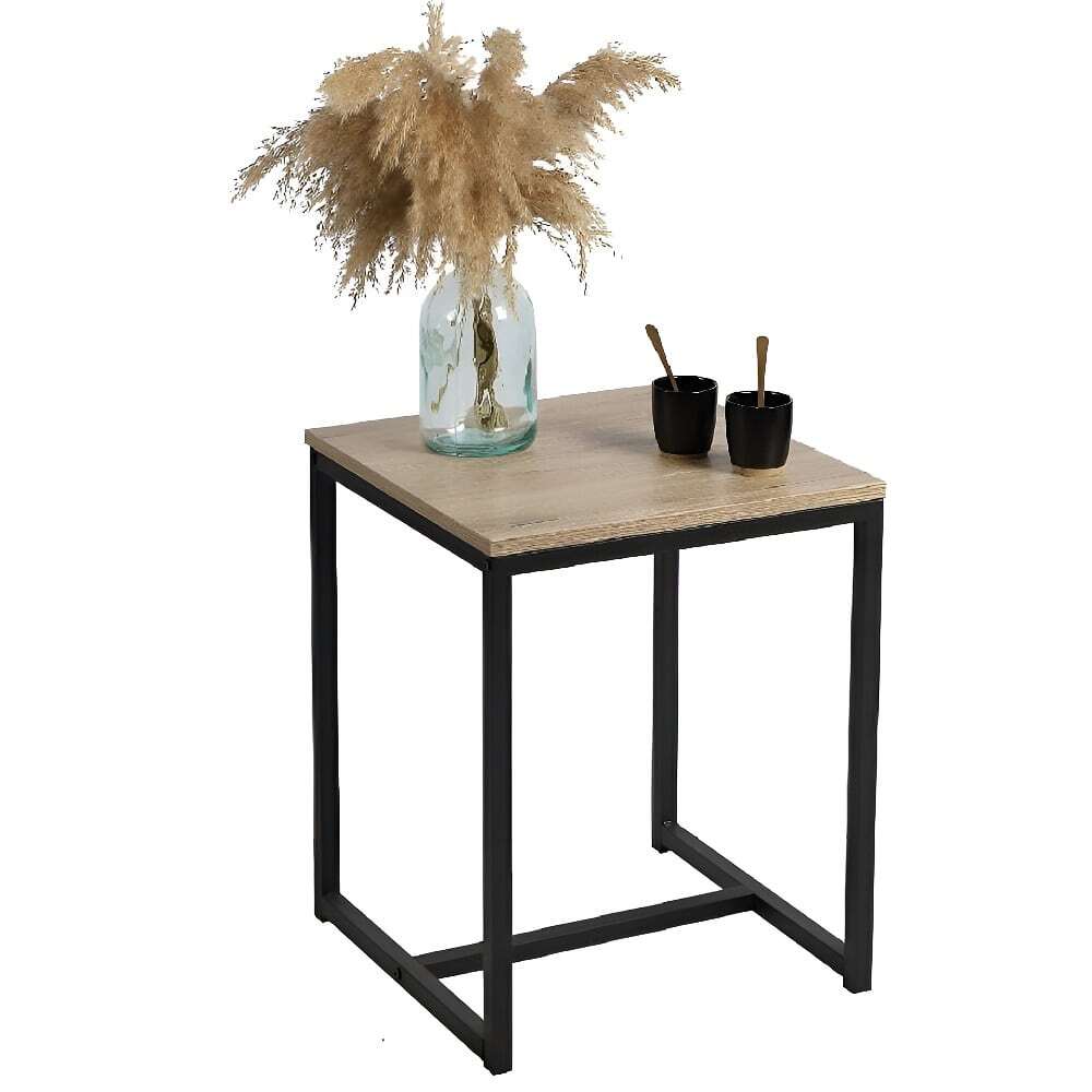 Mesa auxiliar cuadrada, soportes metálicos abiertos, roble-negro - Attic