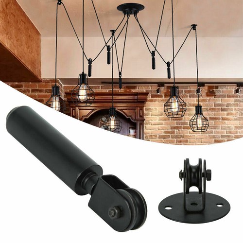 Black Ceiling Wire Pulley Weight Bearing Rod Pendant Lights Fixture Replace Acce - Afbeelding 1 van 12