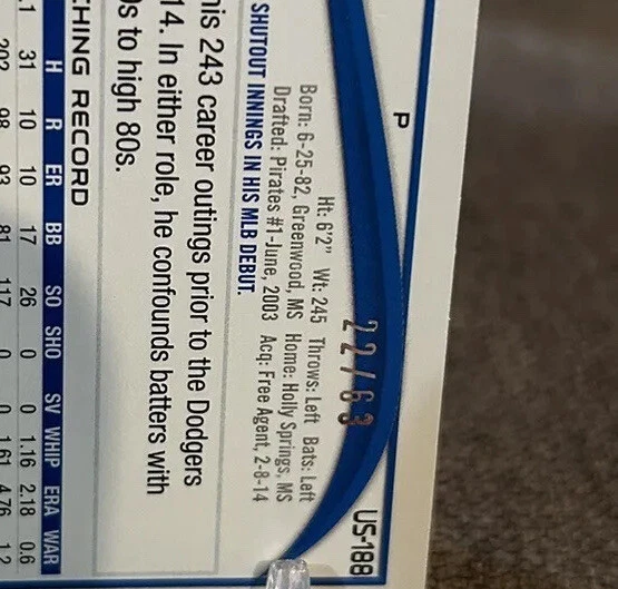 Paul Maholm Los Angeles Dodgers 2014 Actualización Topps #US-188 Serie Negra #d/63 Foto 3 de 3