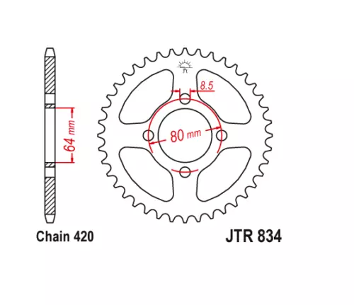 JT Steel Rear Sprocket 45T 45 Tooth Yamaha TTR50 TTR90 TTR110 PW80 BW80 ALL - Picture 2 of 3