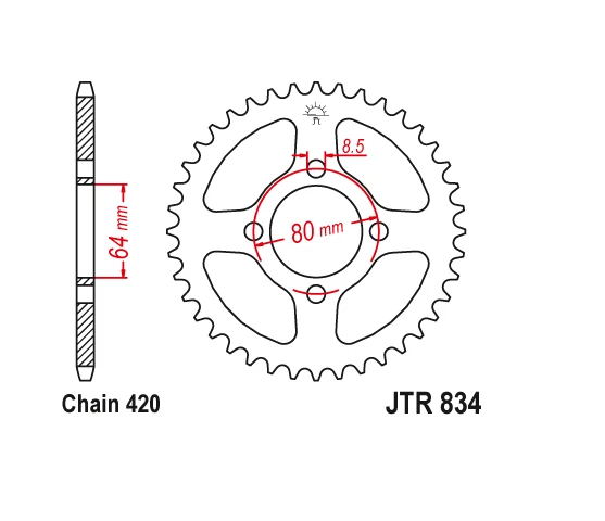 Piñón trasero de acero JT 45T 45 dientes Yamaha TTR50 TTR90 TTR110 PW80 BW80 TODO Foto 2 de 3