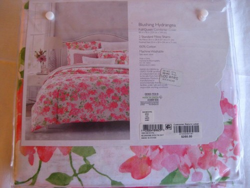 Sky Blushing Hydrangea Duvet & Sham Set Full/Queen Pink Floral 100% Cotton - Picture 2 of 9