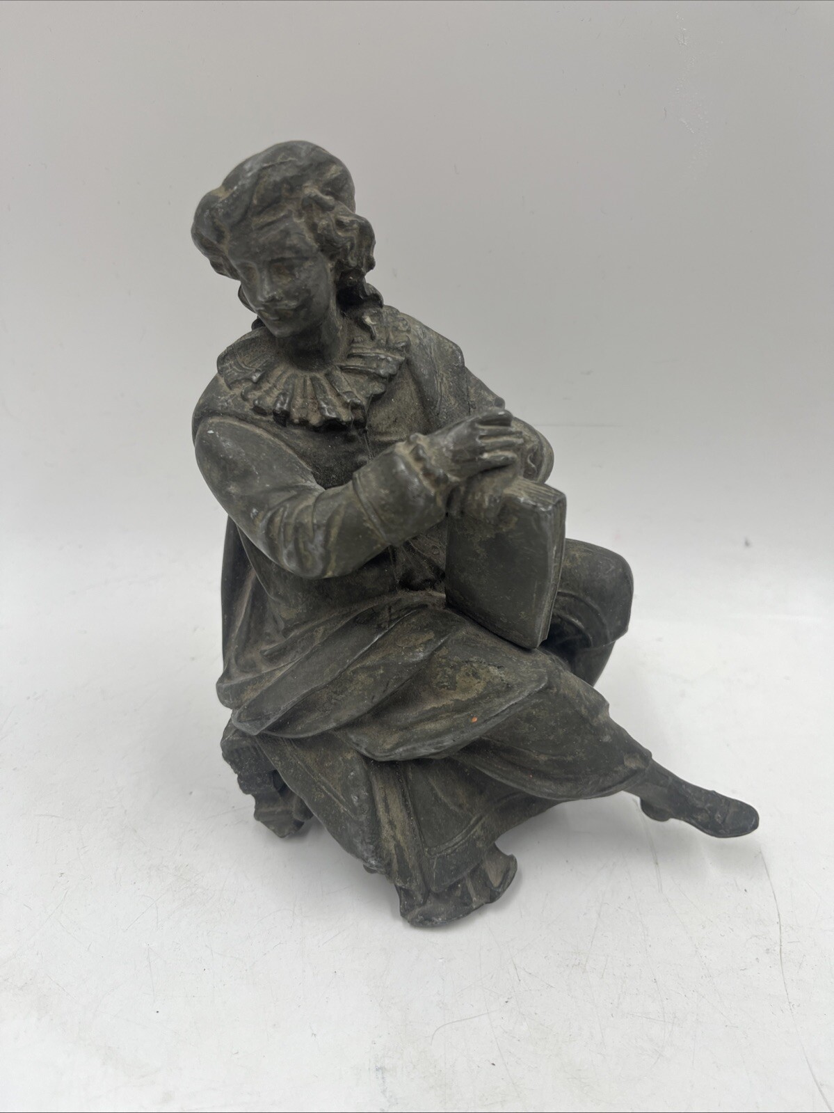 Antigua estatua masculina fundida erudita escultura victoriana manto estatuilla superior