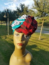 Red, Teal And White Head wrap;African Headwrap;African Clothing; African Fabric