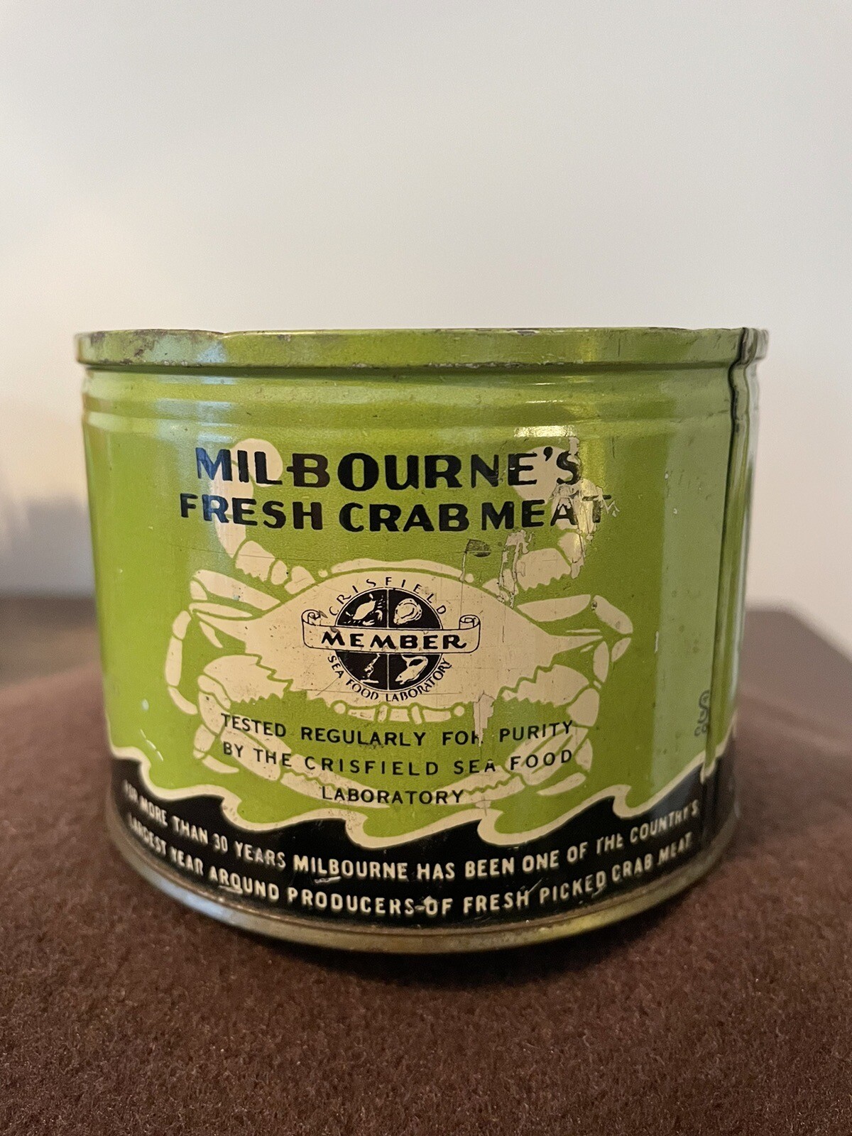 Vintage Milbourne’s Crab Meat Tin Can Crisfield Maryland Not Oyster Can