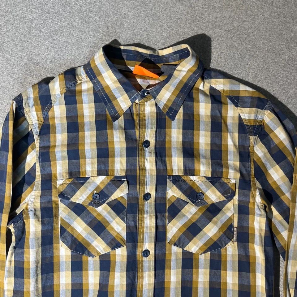 Merrell Button Down Shirt Men Size Small Ivory Blue Yellow Plaid Casual Cotton - Image 3 of 4