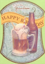 Designer Greetings Root Beer Float with Two Straws Grandson Birthday Card