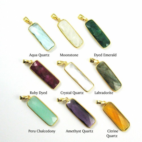 Colgante de gemas bisel rectangular de piedra lunar con fianza oro 22K vermeil 41 mm - Imagen 4 de 4