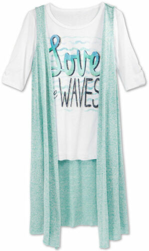 Beautees Girls' 2-Pc. Duster & Love Waves Top, Mint, Size Small