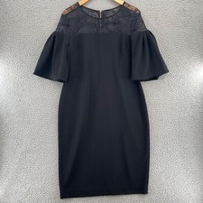 Calvin Klein Dress Womens Black Illusion Lace Neckline Sequin Short Bell Sleeve