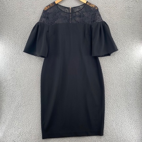 Calvin Klein Kleid Damen schwarz Illusion Spitze Ausschnitt Pailletten kurz Glockenärmel
