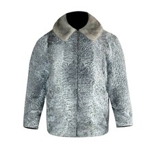 Men's Gray 100 Real Persian Lamb Fur bomber Jacket Mink Fur Collar PRE SALE