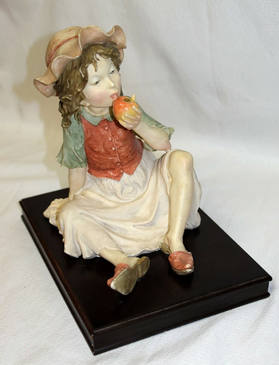Signed A.G. Armani/Capodimonte Green Eyed Girl Eating Apple