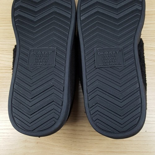ISOTONER Mens Slippers Size 9.5 10.5 Dark Brown Black Slip On Woven Plush Lined - Picture 4 of 8