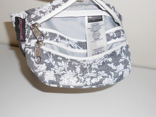 JanSport Gray & White Flower Floral Print Fanny Pack Waist Belt Bag Pouch - Picture 2 of 3