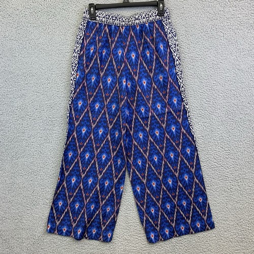 Pantalones Anthropologie Vale Pierna Ancha Estampado Azul Palazzo Talla Pequeña SP Bolsillo Boho - Imagen 8 de 8