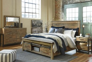 Details About Modern Brown Pine Bedroom Set Furniture 5pc Set W Queen Panel Storage Bed A1g