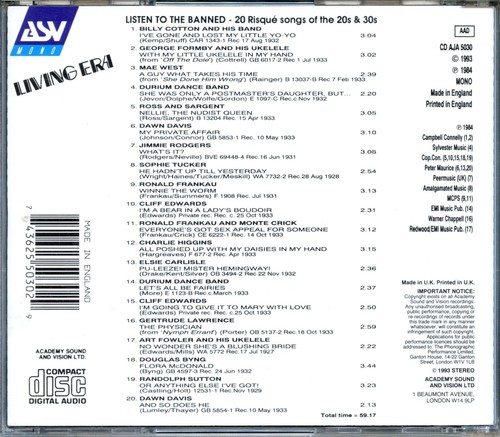 Various - Listen To The Banned! 20 Risque Songs of the 20's & 30's - Picture 2 of 3