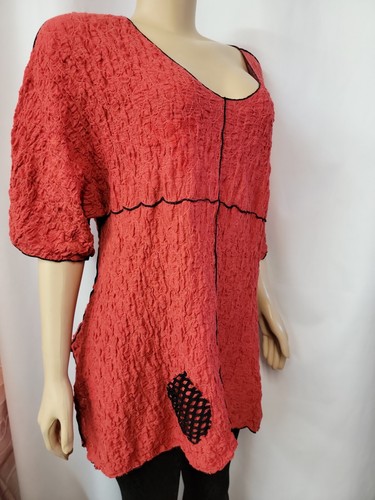NOBLU Art to Wear Burnt orange Pucker Fabric Top Tunic Blouse Size S #W - Picture 3 of 8