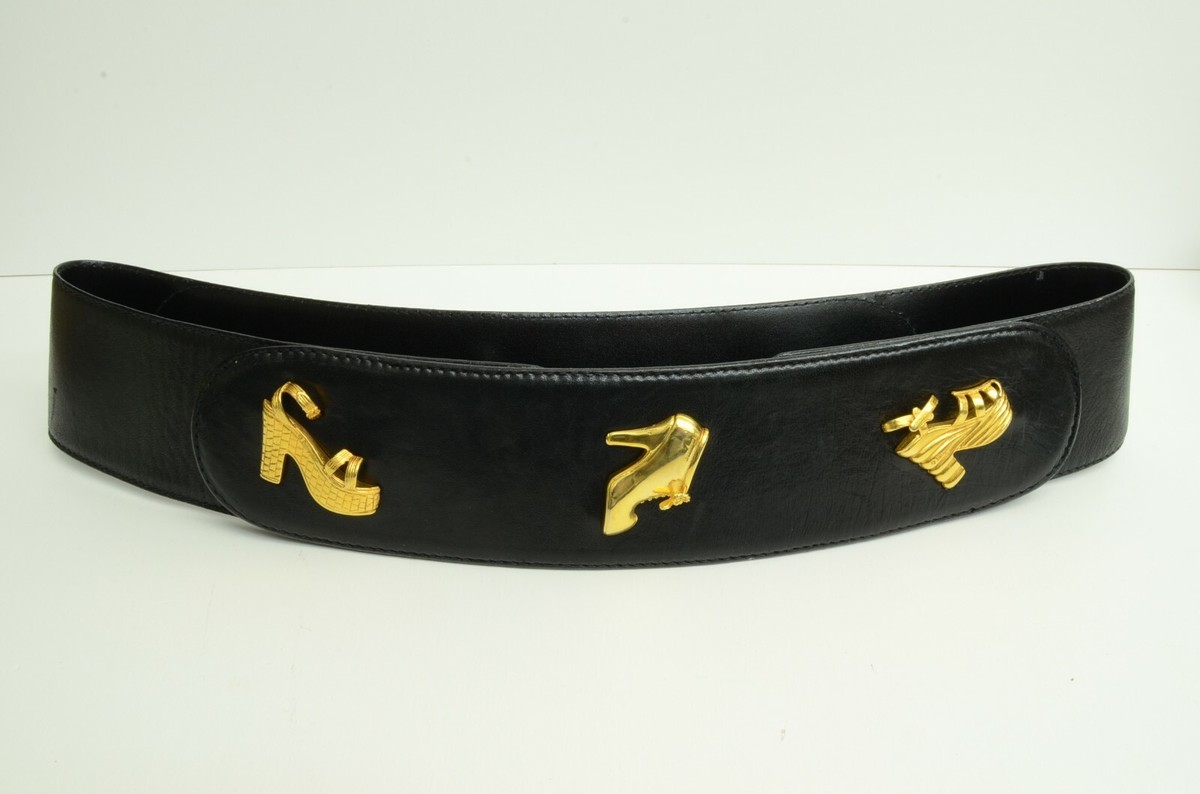 Salvatore Ferragamo Black Belt with Gold Emblem $535 SALVATORE FERRAGAMO - Black/Gold Textured Gancini  main image 4