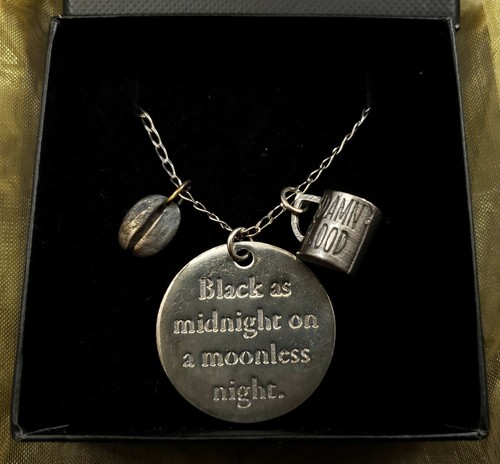 Twin Peaks Damn Good Coffee Black as Midnight Rocklove Sterling Silver Necklace - Picture 2 of 5
