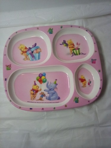 VCP Winnie the Pooh Melamine Dinnerware Plate Kids Disney Based Pink 4 Sections - Picture 10 of 10