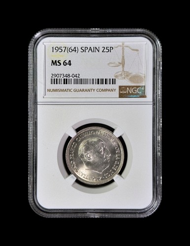 SPAIN. 1964, 25 Pesetas - NGC MS64 - Franco, 1957 with Star 64 - Picture 2 of 6