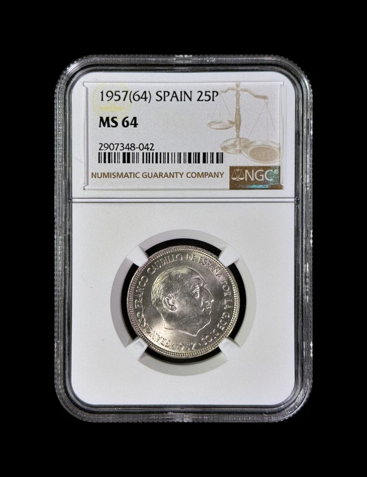 SPAIN. 1964, 25 Pesetas - NGC MS64 - Franco, 1957 with Star 64 - Image 2 of 4