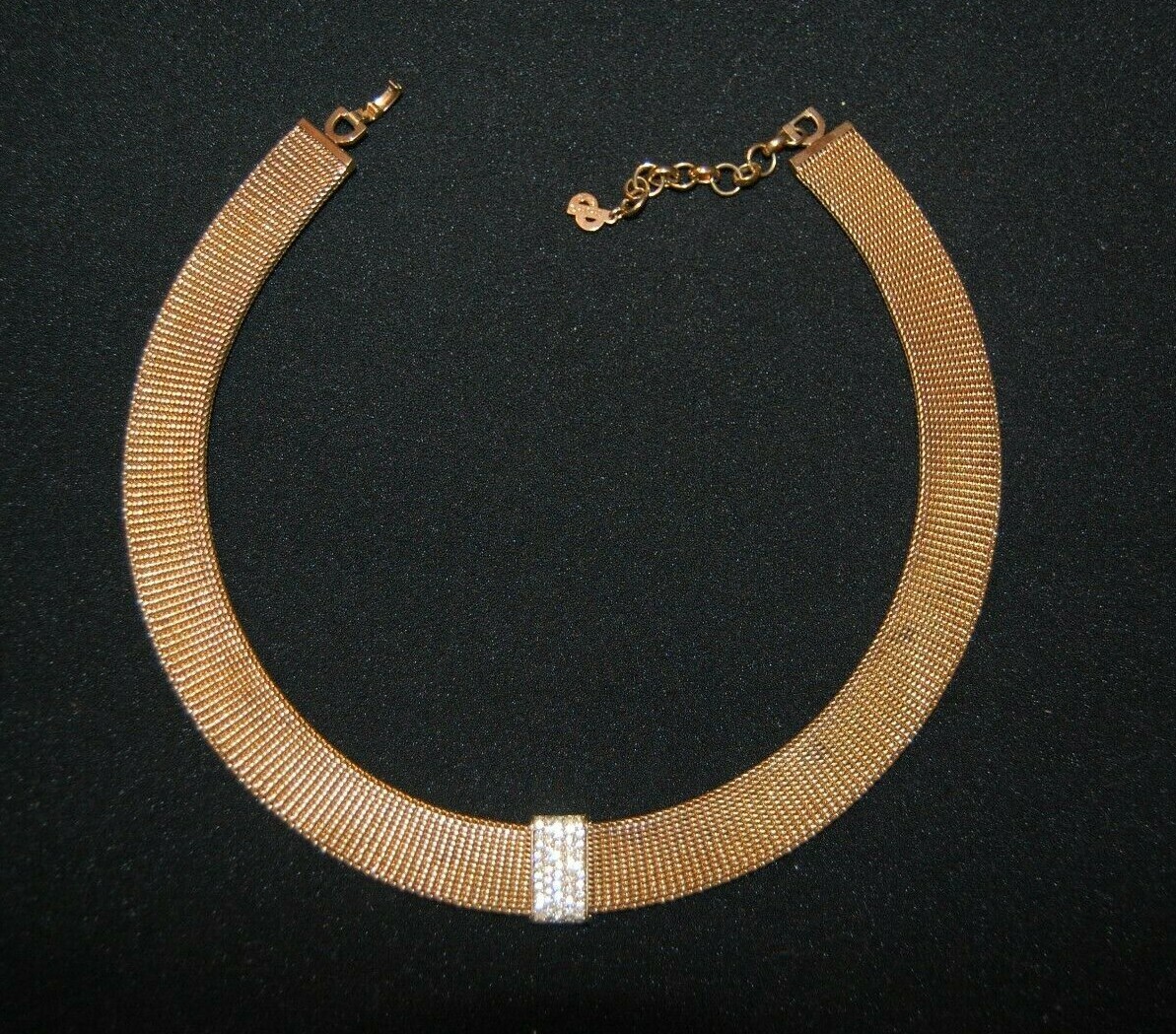 VITAGE CHRISTIAN DIOR GERMANY RHINESTONE PAVE BAR ON GOLDEN MESH CHOKER NECKLACE VITAGE CHRISTIAN DIOR GERMANY RHINESTONE PAVE BAR ON GOLDEN MESH CHOKER NECKLACE
