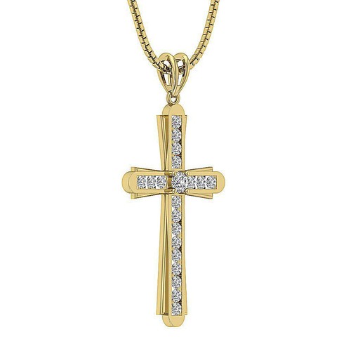 Cross Pendant Necklace Natural Diamond VVS1 F 0.60 Ct 14K Yellow Gold Appraisal - Picture 5 of 10