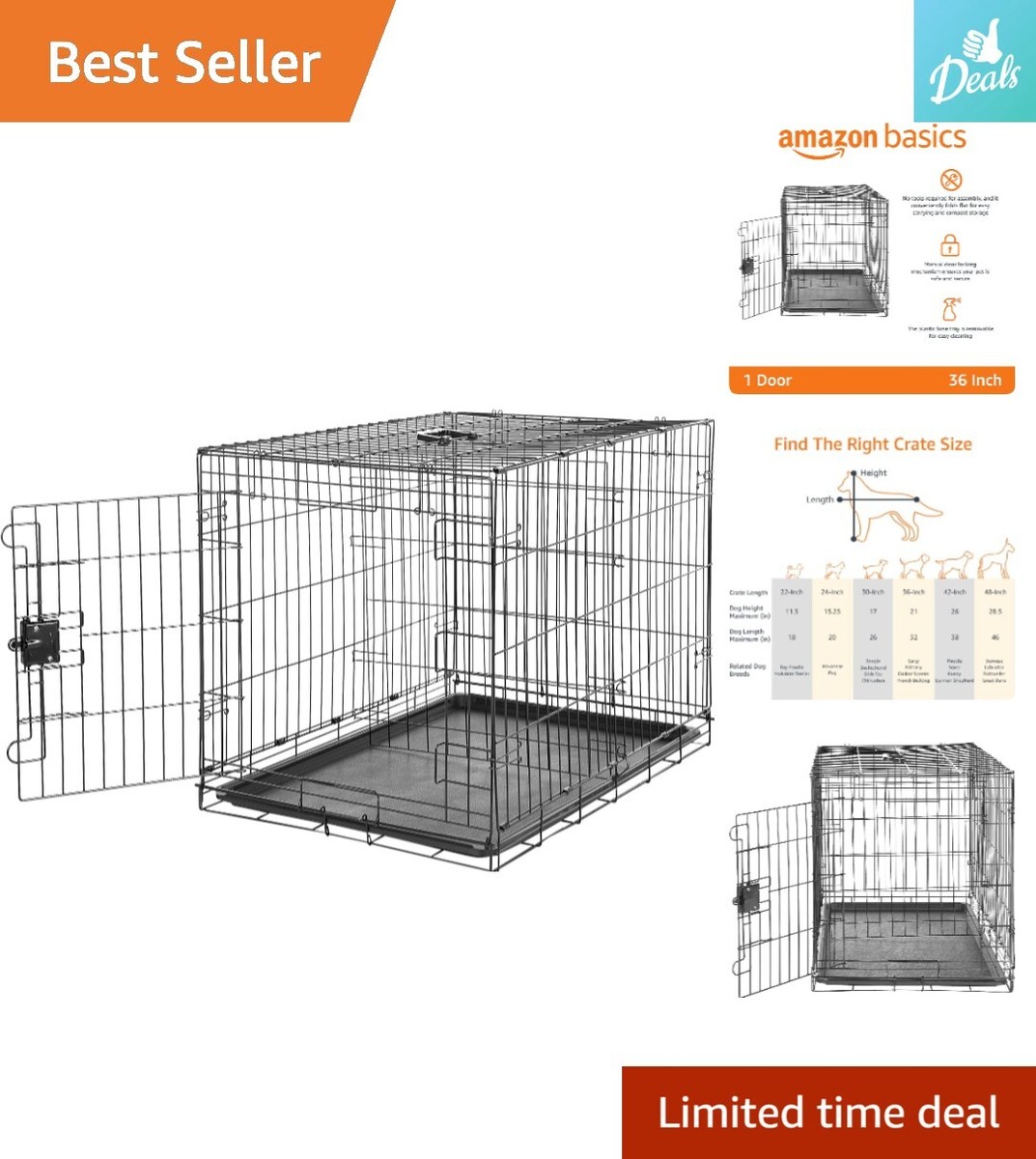 Durable Metal Wire Dog Crate Single Door 36 x 23 x 25 Inches Portable eBay