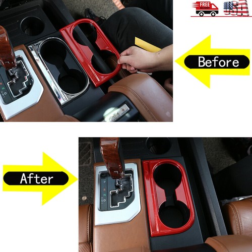 Red Interior Car Water Cup Holder Trim Frame Trim Fits Toyot@ Tundra 14-21 US - Picture 2 of 10