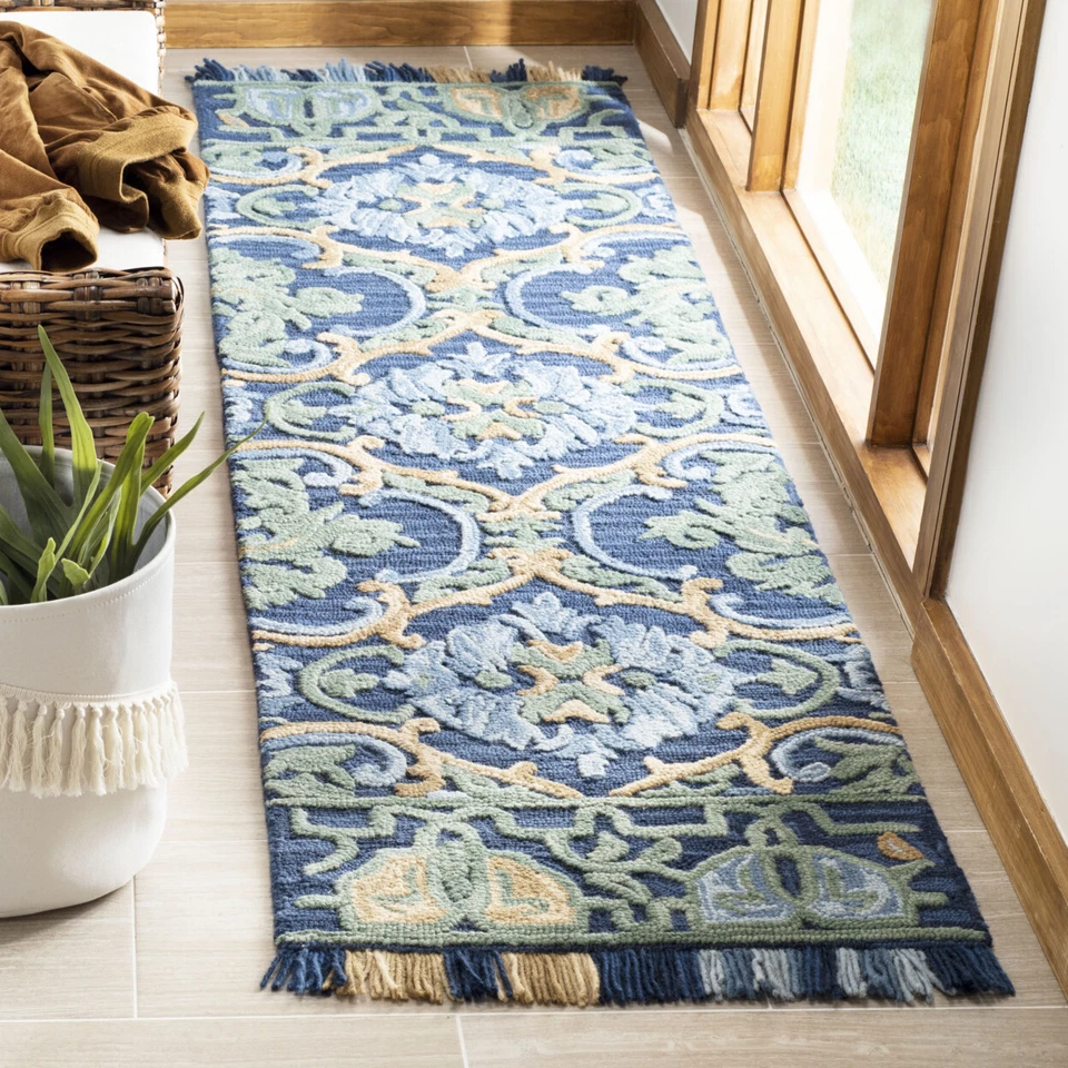 SAFAVIEH Blossom BLM422A Handmade Navy / Green Rug - Image 3 of 4