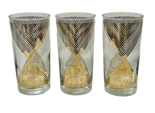 Georges Briard Occhiali Highball Chevron oro 22 carati firmati set di 6 - Foto 7 di 10