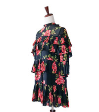 Forever 21 Pleated Floral layered Tiered Dress M Bell Sleeves Cottagecore Boho