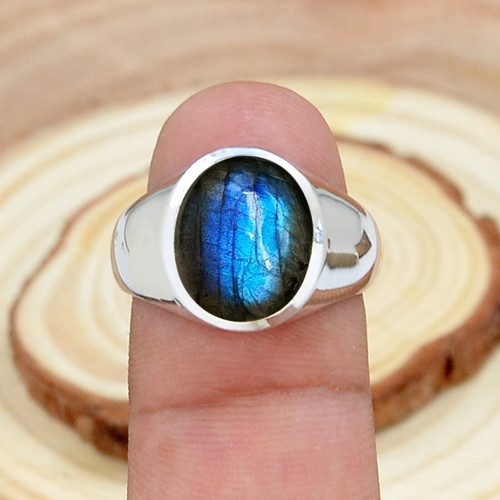 Labradorite Oval Cut 925 Sterling Silver Handmade Men's Ring Jewelry - 第 3/3 張圖片