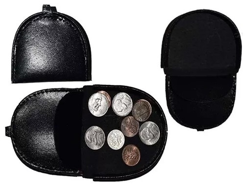Black Unisex Leather change purses Coin case Vintage styled change purse - Picture 5 of 14
