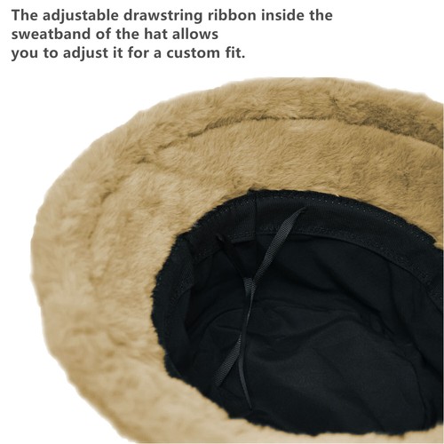 Women's Winter Warm Faux Fur Lining Plush Fluffy Bucket Hat Cozy Wide Brim Caps - Bild 6 von 19