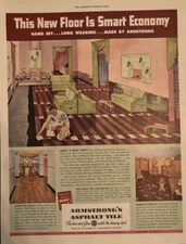 1942 Armstrongs Asphalt Tile Linoleum Basement Floor Shoe Shop Vintage Print Ad