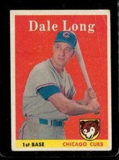 Vintage BASEBALL Trading Card TOPPS 1958 #7 DALE LONG Chicago Cubs 1st Base