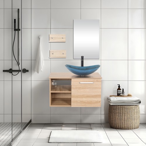 ELECWISH 28 In Bathroom Vanity Set Wood Floating Cabinet W/ Mirror Vessel Sink - Bild 32 von 41