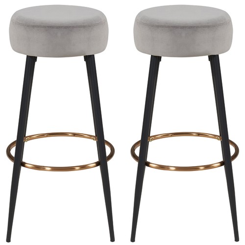 Moderne Samt Barhocker 2er Set, runde rückenfreie Barhocker für Kücheninsel - Bild 16 von 63
