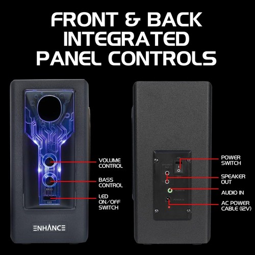 SB 2.1 Gaming Speakers with Subwoofer & Blue LED Lights for PC and Laptops - Picture 5 of 11